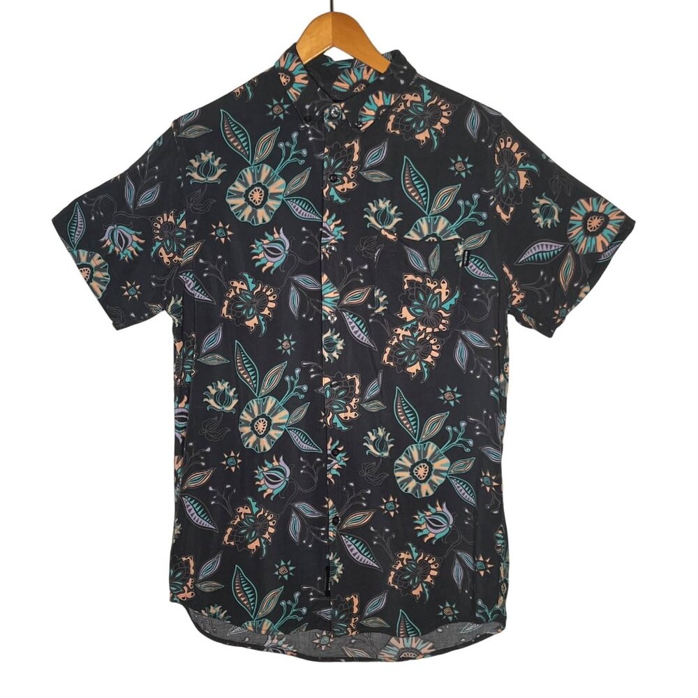 Molokai Surf Men's Medium  Wild Flower Button-Down Gray Floral Rayon Pocket